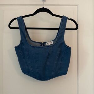 Superdown Mika Denim Corset in Mid Blue Wash